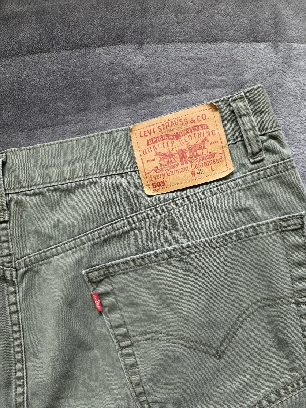 Levi's 505 W42 Vintage VTG Regular Fit Olive Green Cotton Jean Shorts